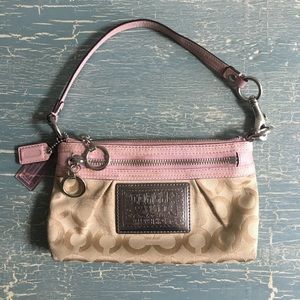 Pink and Tan Poppy Coach Wristlet